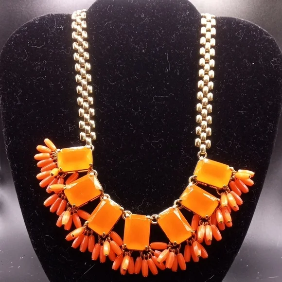 J. CREW NEON ORANGE STATEMENT NECKLACE - Picture 1 of 8